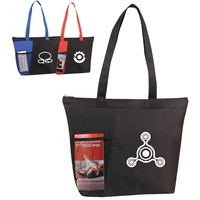 Tote bag with mesh water bottle pocket and zippered top.... from ASI 40544...