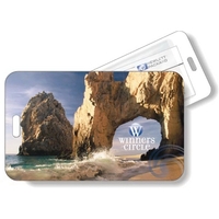 Clear varnished round corner vinyl plastic tag with clear vinyl pocket......