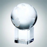 Crystal Glass World Globe with Cube Base