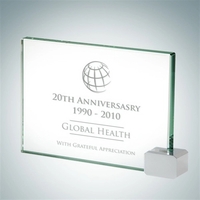 Jade glass achievement award with chrome rectangle holder.... from ASI 47791...