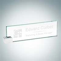 Brass Jade Glass Nameplate with Rectangle Holder