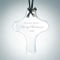 Beveled Cross Jade Glass Ornament