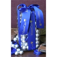Blue Ribbon / Silver Imprint Color. - Foil-wrapped milk chocolates... from...