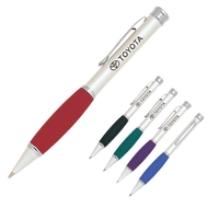 Twist-action brass ballpoint pen with satin pearl silver barrel.... from ASI...