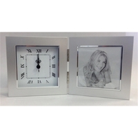 PHOTO FRAME WITH CLOCK - SILVER, TWO-TONE