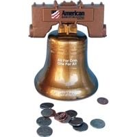Metallic gold Liberty Bell shape bank with coin slot on top... from ASI 78700...