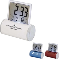 Alarm clock which displays time, temperature and date. Features a musical......