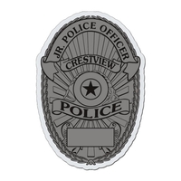 White lightweight plastic badge with safety pin or magnet backing,...