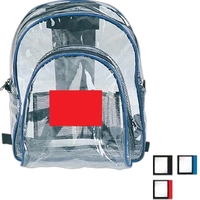 Clear backpack features large front pocket and colored trim.... from ASI...