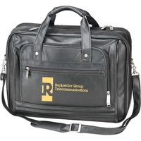 Leatherette laptop briefcase features, 2 main compartments and back zippered...