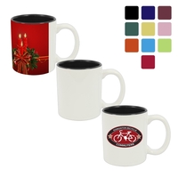 This 11 oz two-tone accented mug enhances full-color sublimation decoration...