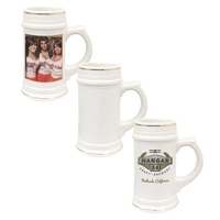 22 oz Ceramic Beer Stein with Gold Trim (White)