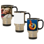 14 oz Stainless Steel Travel Mug w/ White Imprint Patch