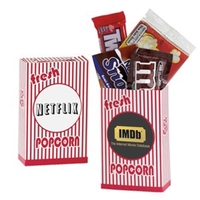 Movie snack box filled with assorted candy and microwavable popcorn... from...