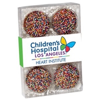 Six pack of chocolate covered Oreos® featuring rainbow nonpareil...