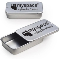 Customizable, empty slide tin that measures 2.75" x 1.625" x .5".... from ASI...