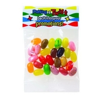Customizable clear header bag filled with colorful Jelly Belly® jelly...
