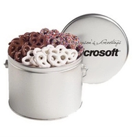 Half-gallon tin filled with milk chocolate, yogurt and sprinkle-covered mini...