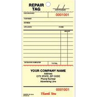 Pre-strung multi-part carbonless repair tag with detachable stub, 3 1/3" x......