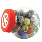 Glass marbles game set with storage canister