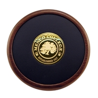 Round wood coaster with leather inlay... from ASI 88156 Solid Dimensions Inc...