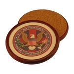 Round Wood Coaster with Leather Inlay and 4-Color Process