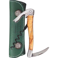 Customizable 4 1/2" waiter's corkscrew with olive wood handle and leather......