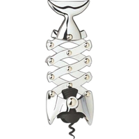 Customizable 6" chrome-plated fish-shaped corkscrew with three size settlings...