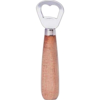5 5/8" heavy-gauge steel nickel-plated bottle opener with long Beechwood...