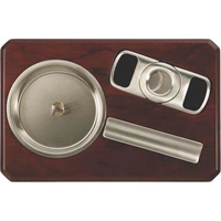 Stainless steel Cigarro set with 3 7/8" ashtray, twin-blade cigar cutter......