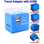 World Travel Adapter (Blue) with 2 USB Ports
