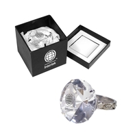 Crystal diamond ring paper weight with chrome accents. Laser engraving is......
