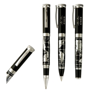 Twist action ballpoint pen with globe encircling the barrel, black ink......