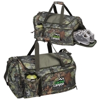 Camo tree print, 600D polyester, air vents, shoe pocket, padded shoulder......