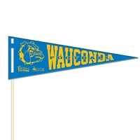 Liquid laminated paper board pennant with 18" wooden dowel stick, 8"... from...