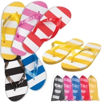 Customizable, adult-sized flip flops with several color choices and white...