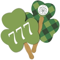 Digital printed shamrock shape auction fan with visible wooden stick.... from...
