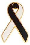 Black and White Anti - Racism Awareness / Support Ribbon Lapel Pin