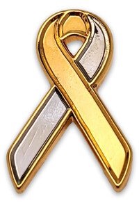 Shiny Finish Silver and Gold Hearing Impairment Awareness / Support Ribbon...
