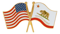 USA / American and California Crossed Flags Friendship Lapel Pin