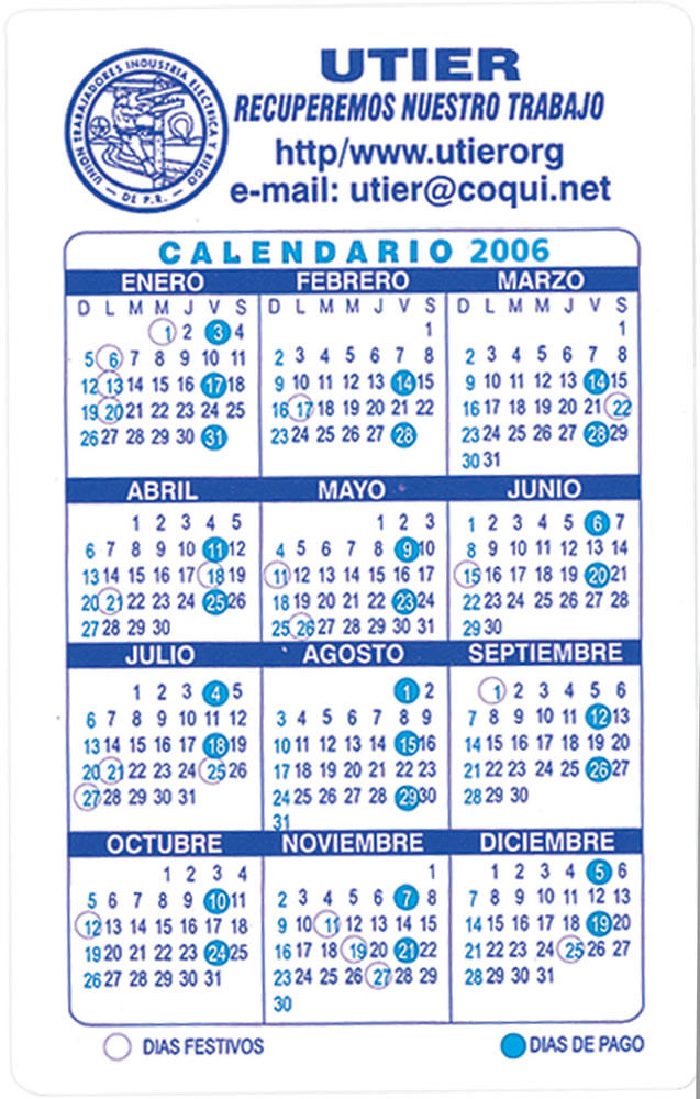 Spanish Calendar Card / Los calendarios... from ASI 78100 ZZ DROPPED - Pilgrim Plastic Products Inc