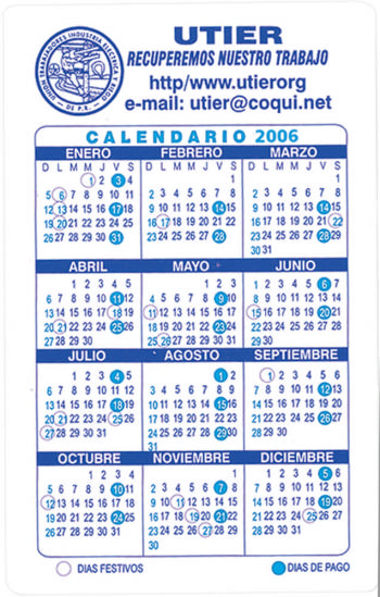 Spanish Calendar Card / Los calendarios... from ASI 78100 ZZ DROPPED - Pilgrim Plastic Products Inc