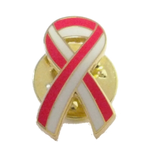 Striped Red and White Oral Cancer Awareness / Support Ribbon Lapel