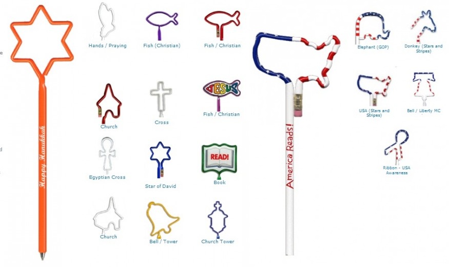 Political / Religious Symbols Shaped Pens and Pencils... from ASI 39850 The Bentcil Company