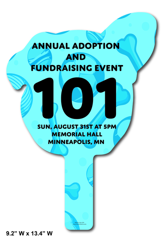 Custom shaped corrugated plastic bidder auction paddles / hand fans with... from ASI 54322 FireSprint Printing