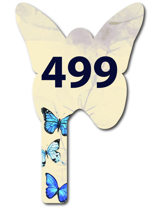 Custom shaped corrugated plastic bidder auction paddles / hand fans with... from ASI 54322 FireSprint Printing