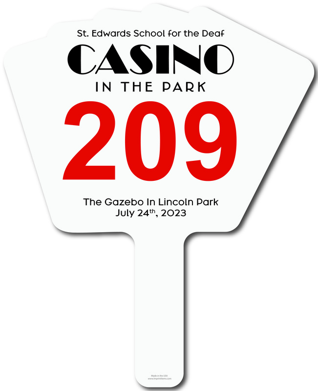 Custom shaped corrugated plastic bidder auction paddles / hand fans with... from ASI 54322 FireSprint Printing