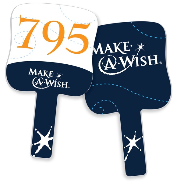 Dove shaped auction paddle.