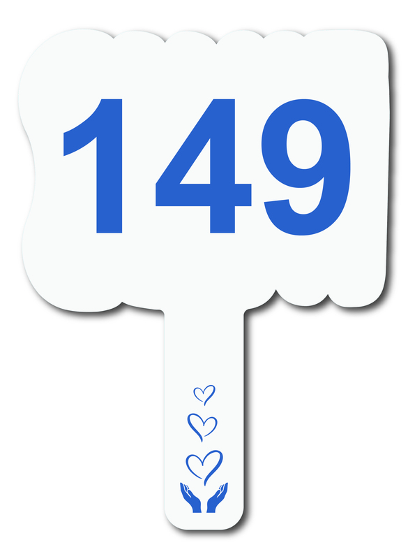 Custom shaped corrugated plastic bidder auction paddles / hand fans with... from ASI 54322 FireSprint Printing