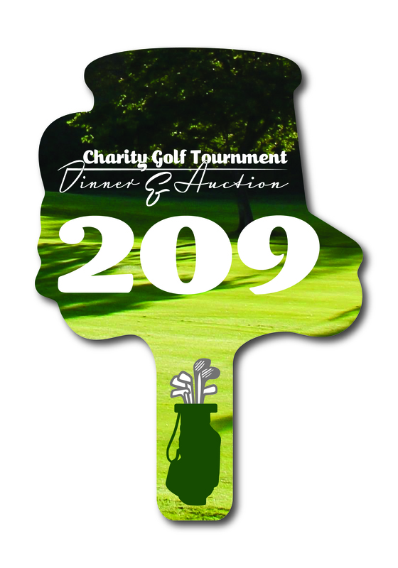 Custom shaped corrugated plastic bidder auction paddles / hand fans with... from ASI 54322 FireSprint Printing